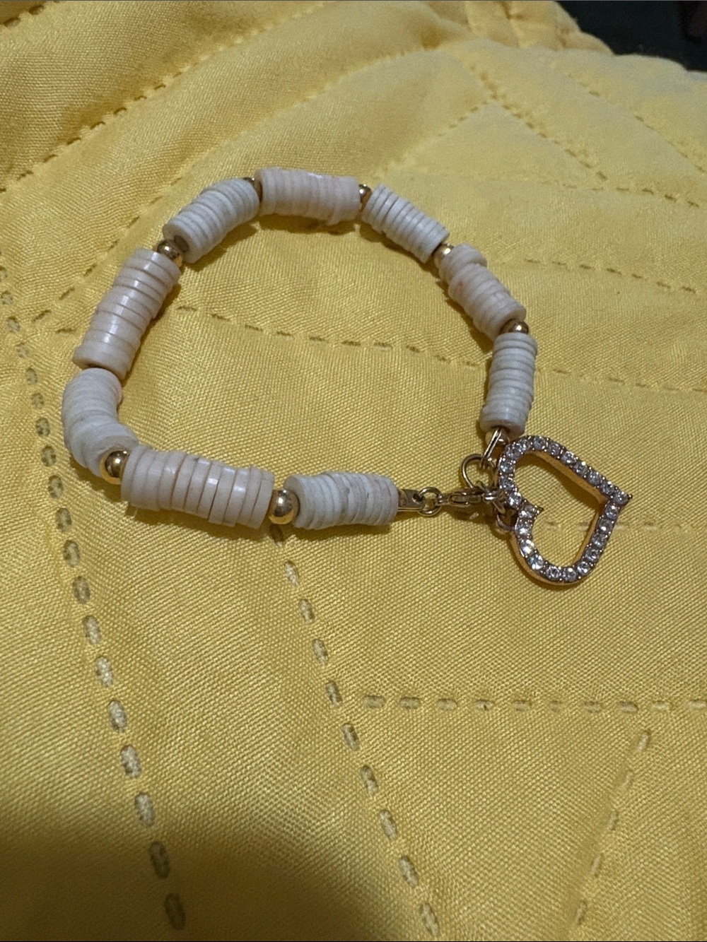 White Beaded Heart Charm Bracelet